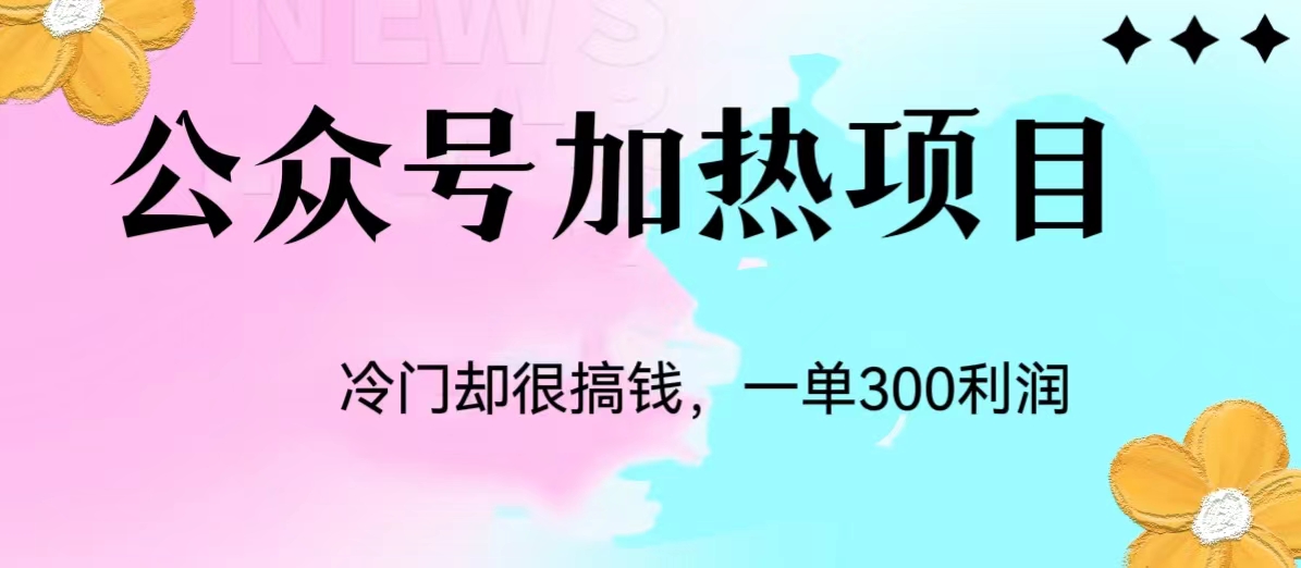 冷门公众号加热项目，每天1-2小时，一单100-300+网赚项目-副业赚钱-互联网创业-资源整合久久网创网